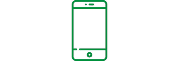 Zöld vonalakkal rajzolt okostelefon ikon fehér alapon.