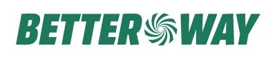 Zöld színű "BETTER WAY" felirat fehér háttéren, a középső részén spirál alakú mintával.