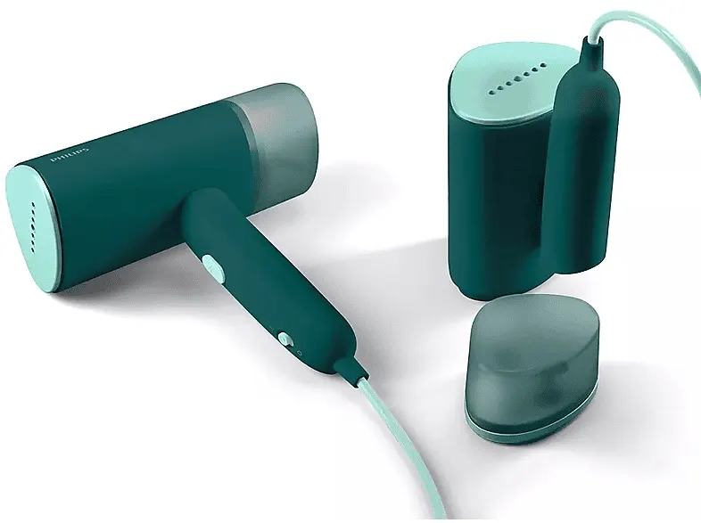 Philips 3000 Series STH3020/70 türkizkék kézi gőzölő kiegészítőkkel és víztartállyal.