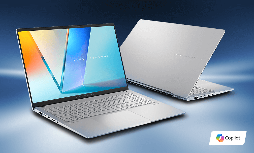 Mesterséges intelligencia alapú Microsoft Copilot logó és interfész egy modern laptop kijelzőjén.