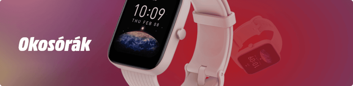 Okosórák rózsaszín háttérrel. Az óra kijelzőjén a Föld látható.