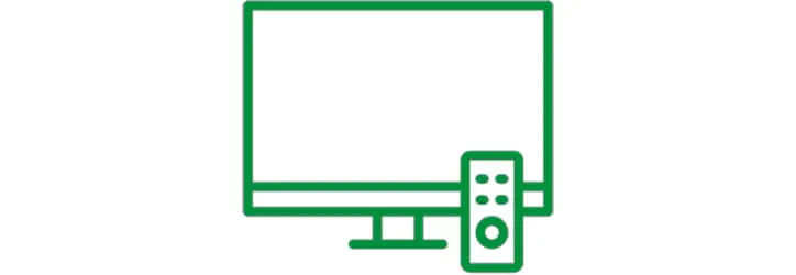 Zöld vonalas rajz egy tévéről az állványán, mellette egy tévirányító látható.