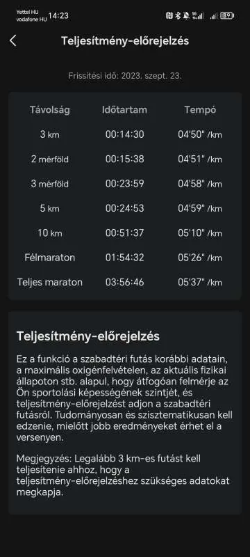 Amazfit Balance Zepp applikáció futási teljesítmény-előrejelzés és statisztikák