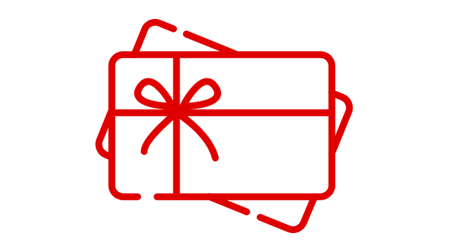 Piros vonalrajz ajándékutalványról, masnival díszítve, fehér alapon.