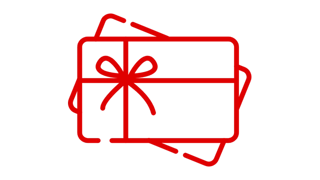 Piros vonalrajz ajándékutalványról, masnival díszítve, fehér alapon.