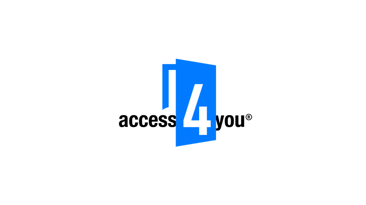 Az "access4you" logója fehér alapon, kék alakzattal