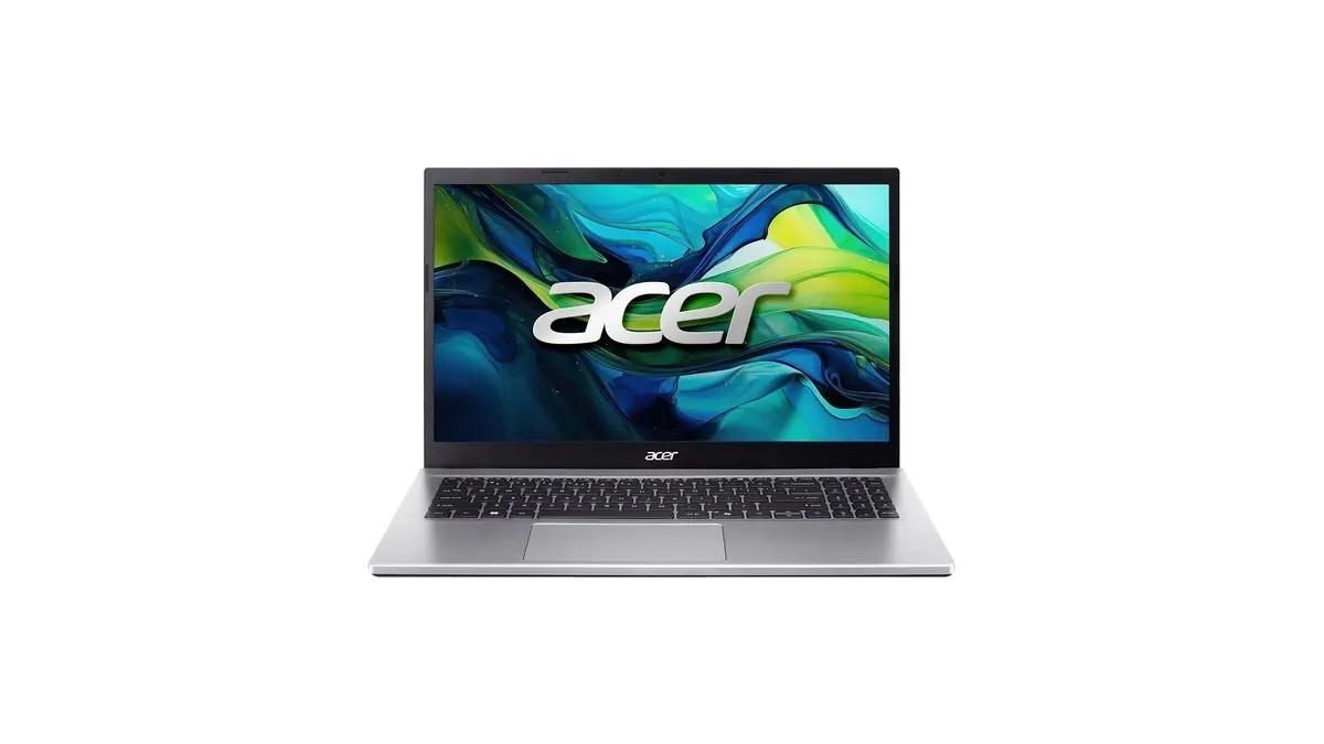 Der Acer Aspire Go 15 vor weißem Hintergrund.
