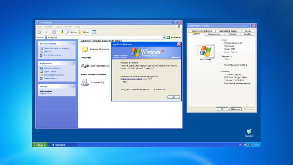 Es ist die Desktop-Oberfläche von Windows XP zu sehen.