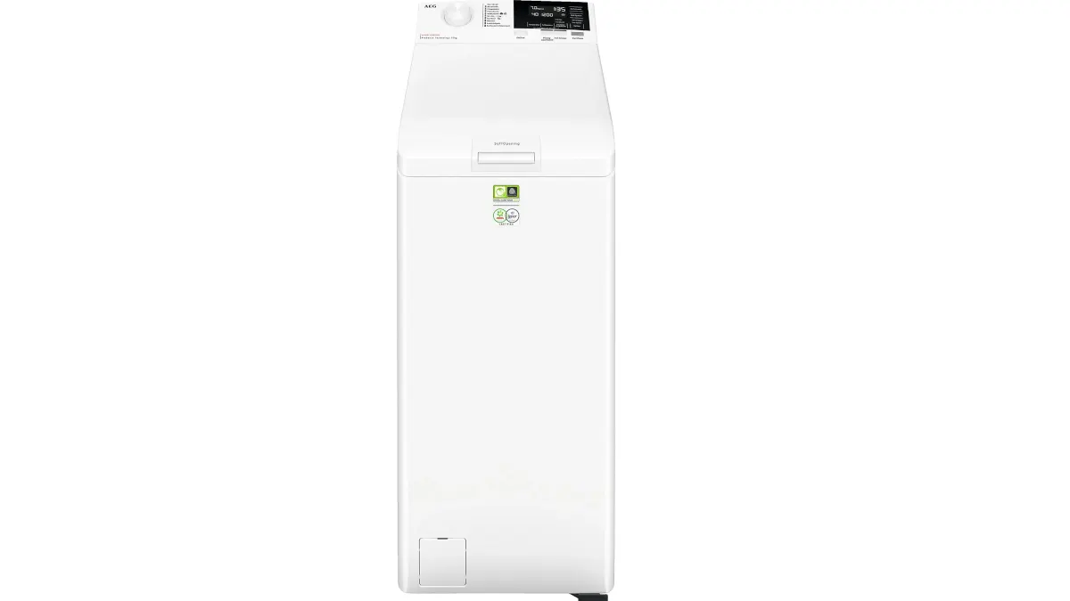 Die Toplader-Waschmaschine AEG LTR6A60370 Serie 6000 vor einem weißen Hintergrund.