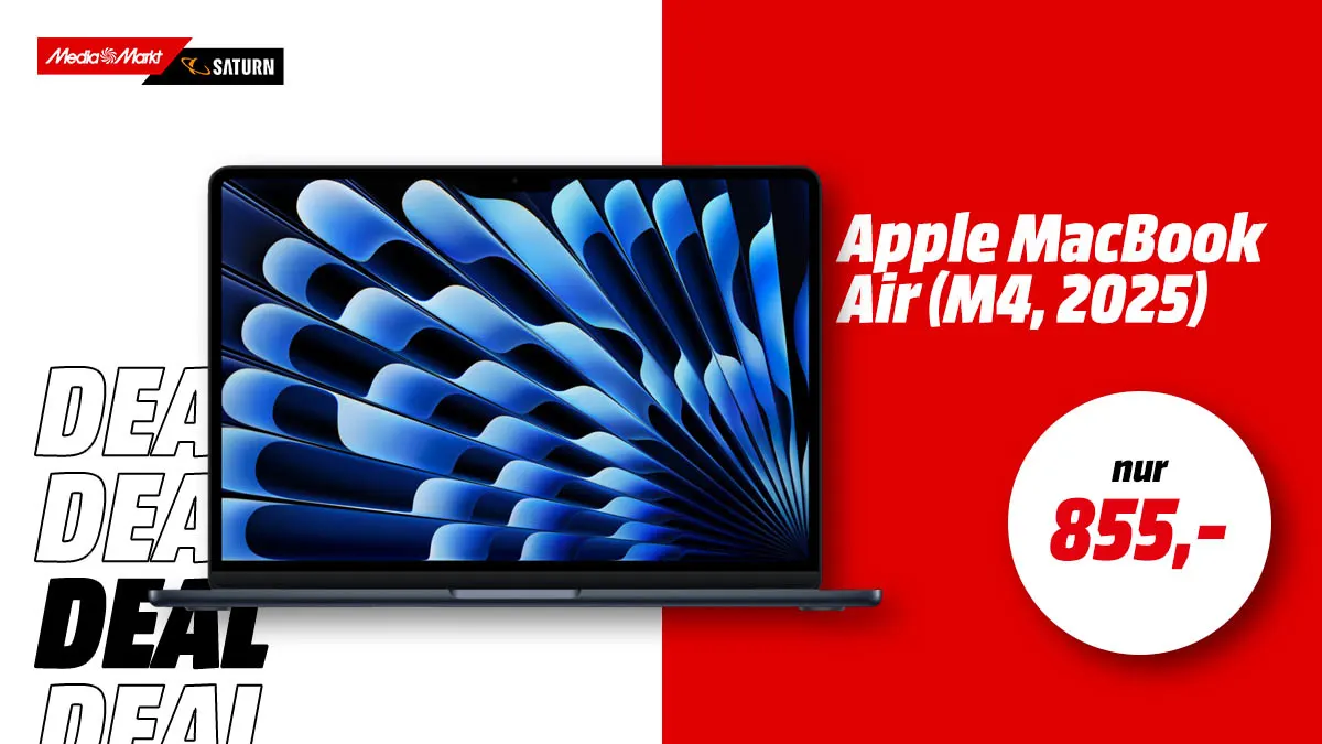 Apple MacBook Air M4 und Hinweis auf Aktionspreis: 855 Euro, nur für kurze Zeit.