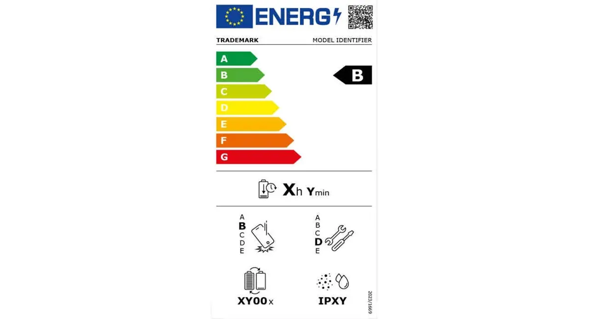 Das Energielabel für Smartphones und Tablets auf weißem Hintergrund.