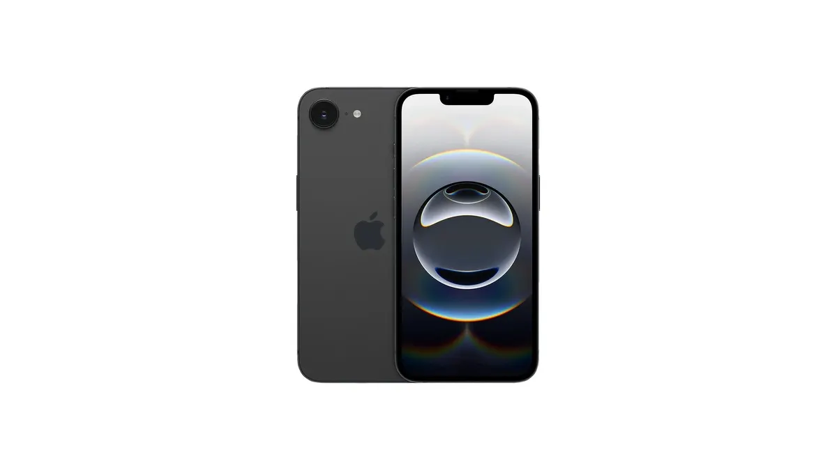 Das Apple iPhone 16e vor weißem Hintergrund.