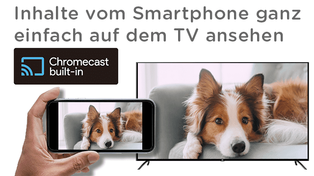 Der intergrierte Chromecast built-in ermöglicht es dir, Inhalte von Deinem Smartphone oder Tablet direkt auf dem Android TV abzuspielen.