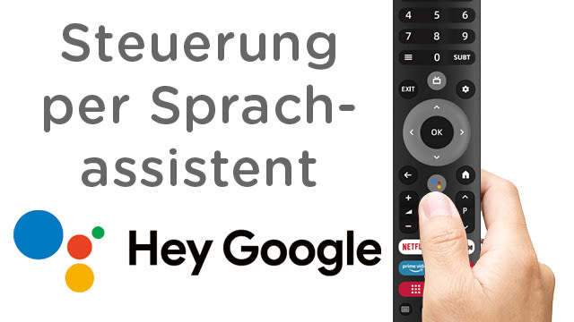 Du möchtest den TV an- oder ausschalten, während dem Fernsehen den Sender wechseln, die Laufstärke verändern, oder auf eine App im Google Play Store zugreifen?