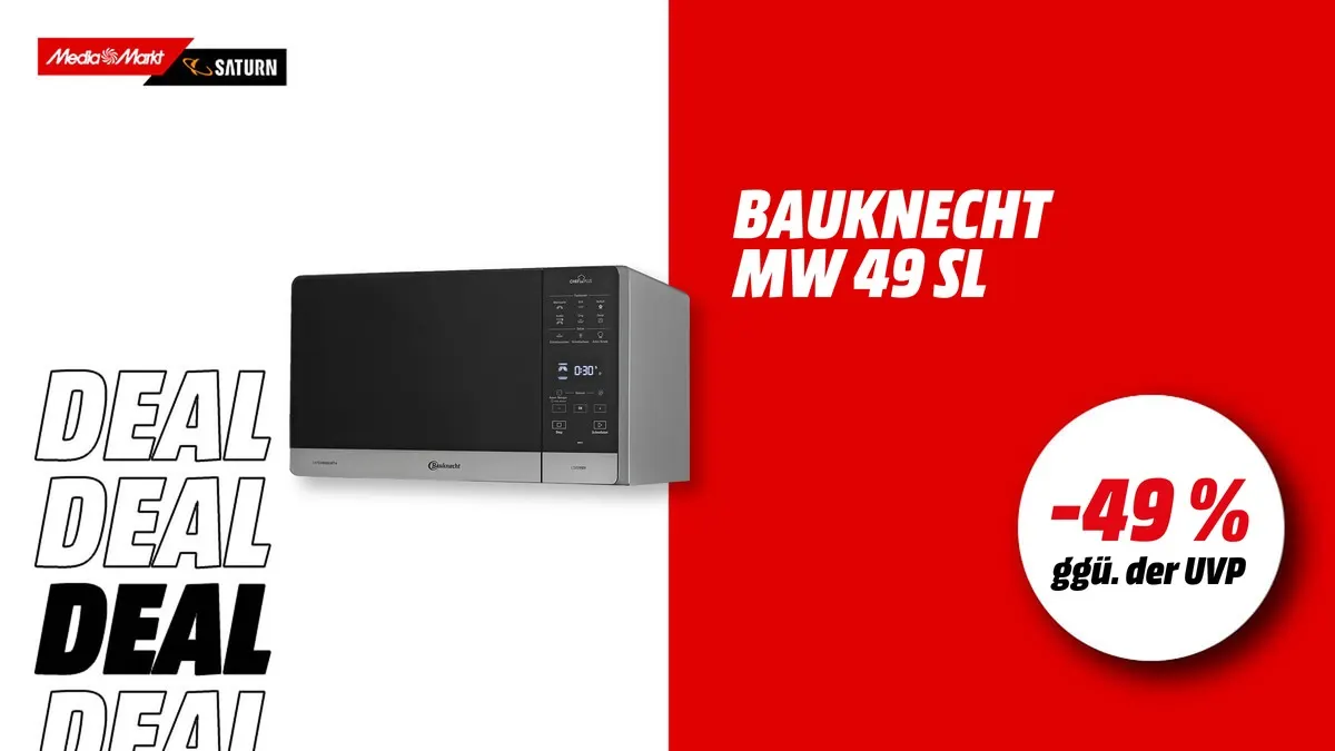 Bauknecht MW 49 SL Mikrowelle in schlankem Design mit Grill-, Heißluft- und Dampffunktion, aktuell stark reduziert.