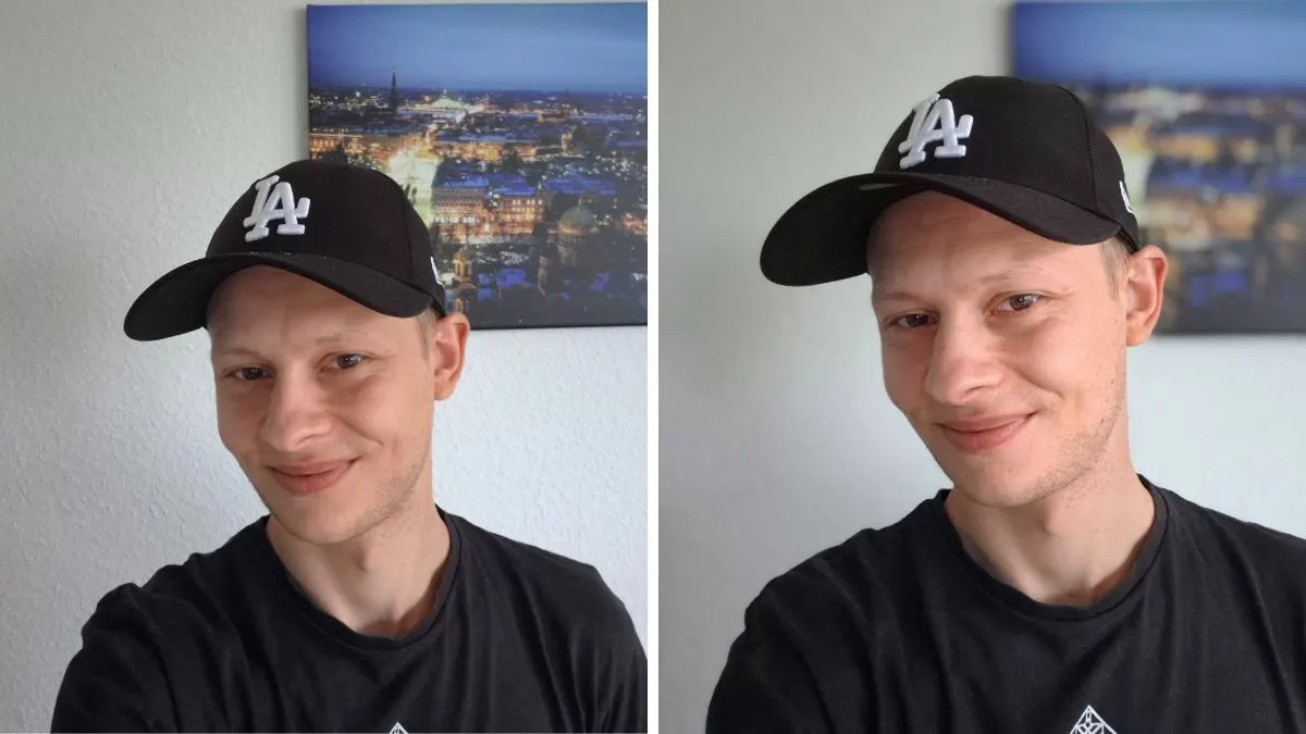 Eine Collage zeigt zwei Selfies von Alex. Das rechte Selfie hat einen verschwommenen Hintergrund.