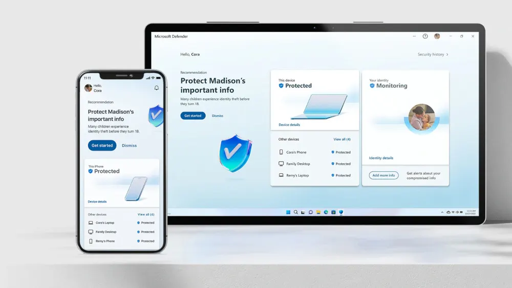 Microsoft Defender Antivirusprogramm auf PC und Smartphone.