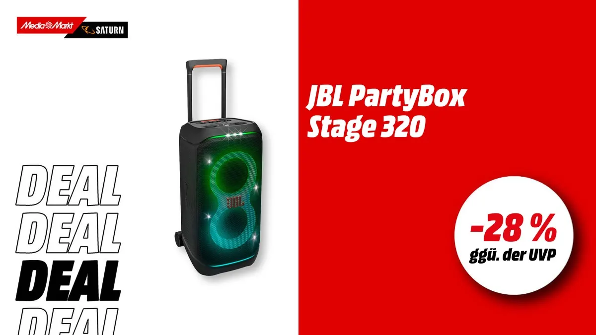 JBL PartyBox Stage 320 Tragbarer Partylautsprecher in Schwarz – stark reduziert bei MediaMarkt