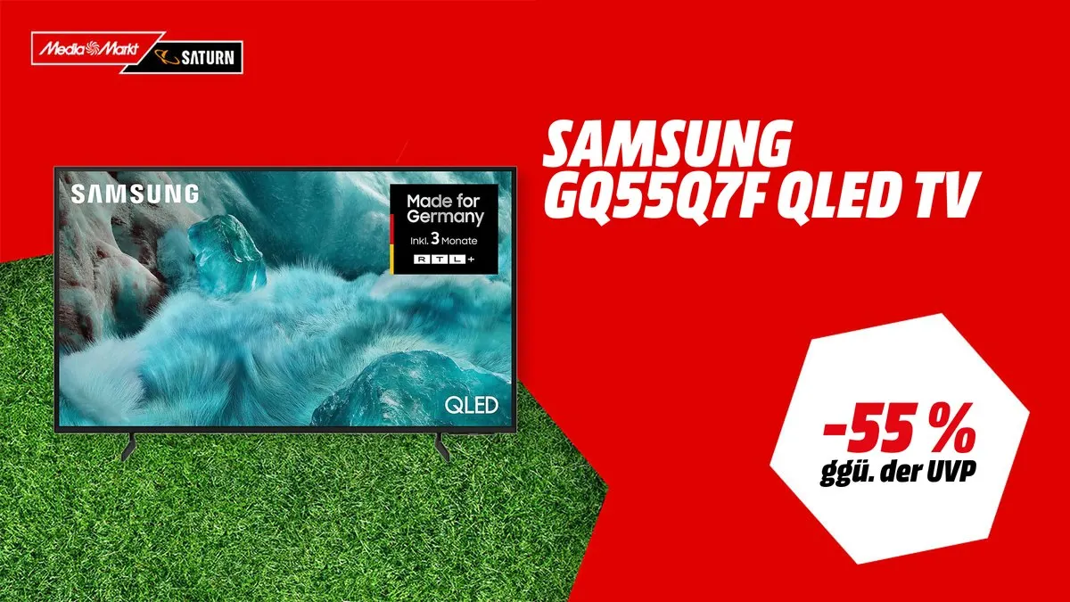 Samsung GQ55Q7F QLED TV, 55 Zoll, UHD 4K Smart TV – WM-Angebot mit -55 % (ggü. der UVP) bei MediaMarktSaturn.
