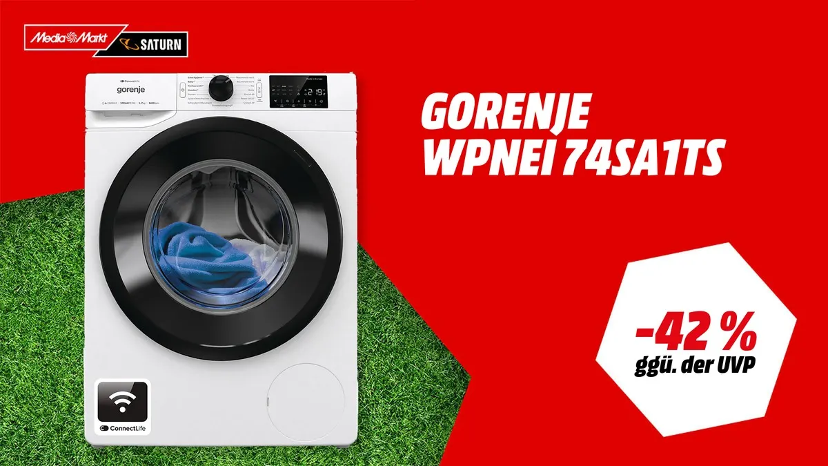 GORENJE WPNEI74SA1TS Waschmaschine, 7 kg, 1400 U/min – WM-Angebot mit -42 % (ggü. der UVP)
