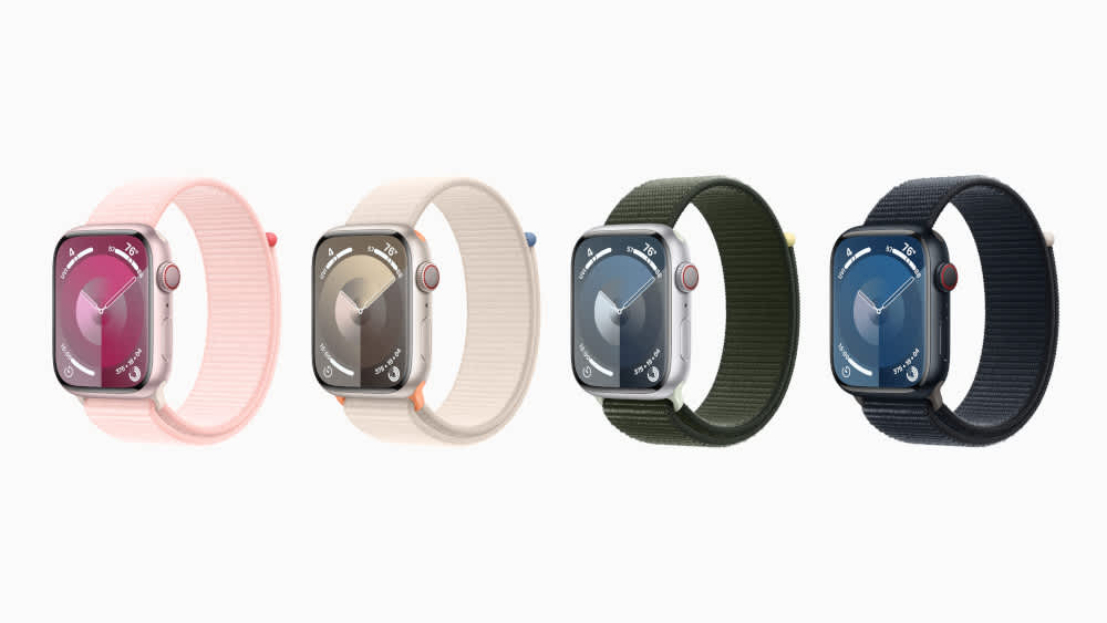 Die Apple Watch Series 9 in verschiedenen Farben.
