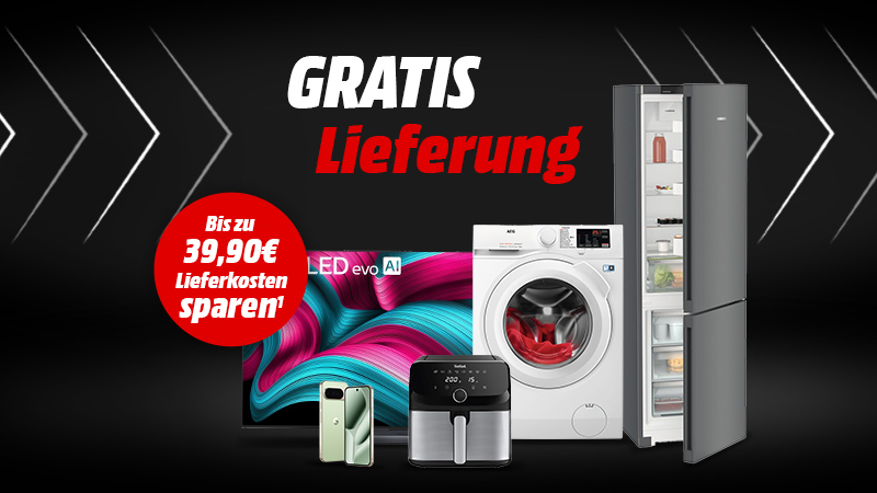 Spare bis zu 39,90 € Lieferkosten mit der Gratis Lieferung für TVs, Waschmaschinen, Kühl-Gefrierschränke, Smartphones, Heißluftfritteusen und mehr.