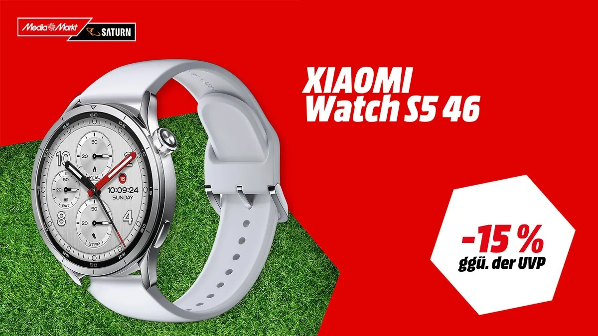 XIAOMI Watch S5 46 Smartwatch in Silber mit Fluorkautschuk-Armband — WM-Angebot mit -15 % (ggü. der UVP)