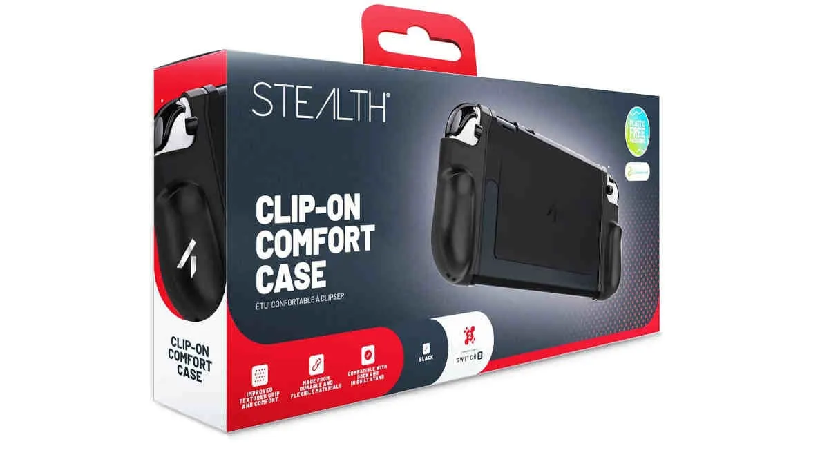 Die Verpackung des Nintendo-Switch-2-Case von Stealth vor weißem Hintergrund.