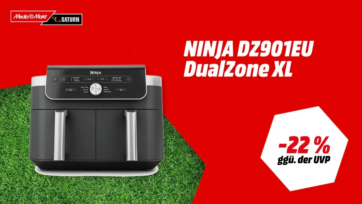 NINJA DZ901EU DualZone XL Heißluftfritteuse mit 9,5 Liter und zwei Schubladen — WM-Angebot bei MediaMarkt