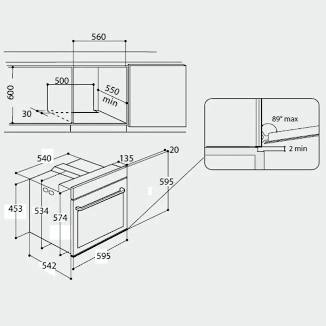 Abmessungen des PRIVILEG SET PV510 IN, Einbauherdset