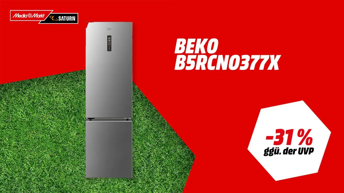 BEKO B5RCNO377X Kühlgefrierkombination in Inox-Edelstahl-Optik, 377 Liter, 2005 mm hoch – WM-Angebot bei MediaMarkt