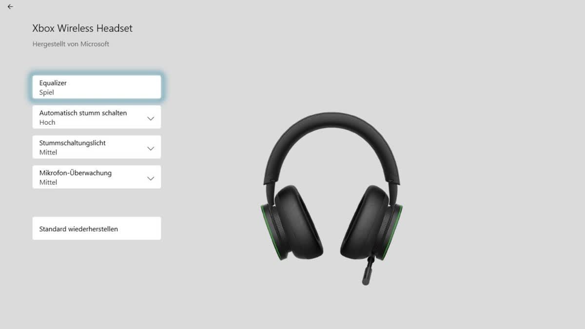 Die Sound-Einstellungen des Xbox Wireless Headsets.