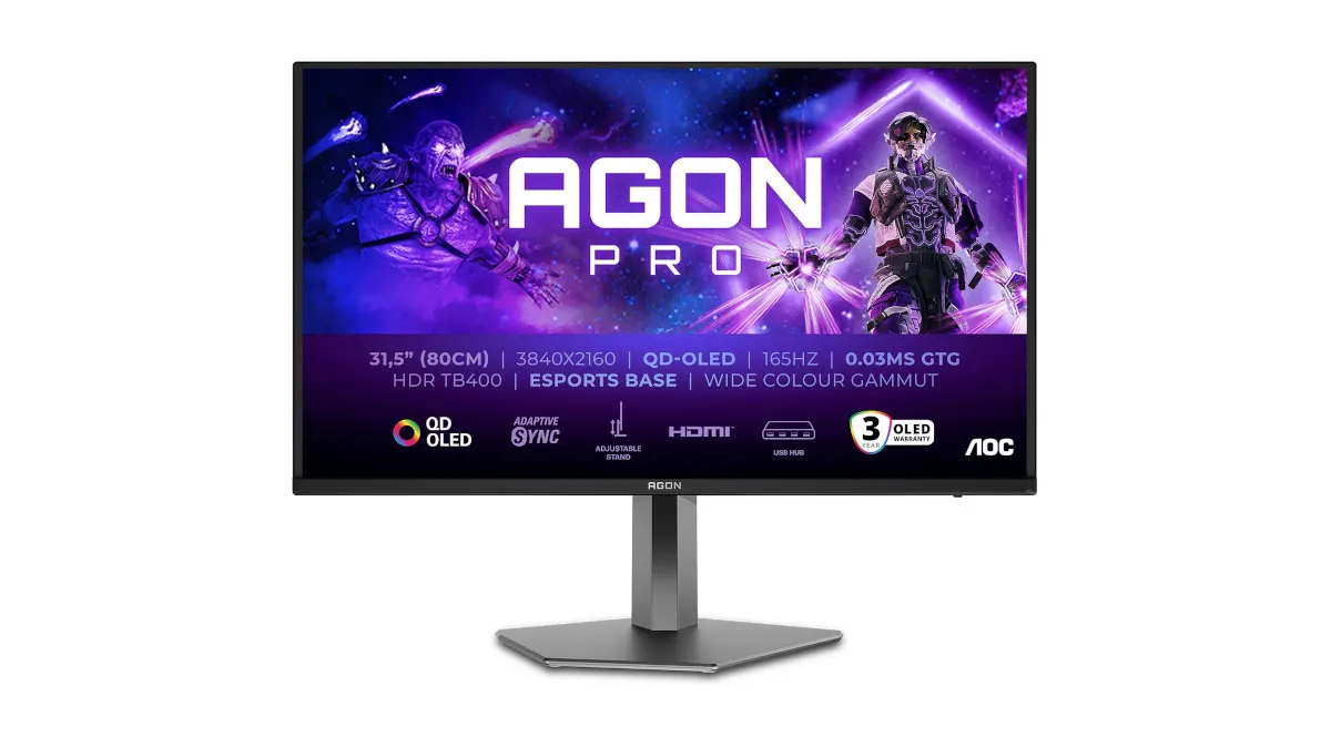 Der Gaming-Monitor AOC Agon Pro AG326UD vor einem weißen Hintergrund.