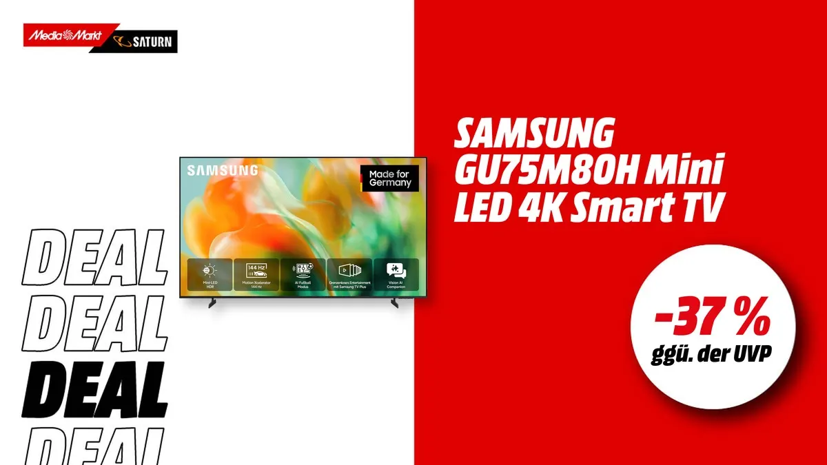 Samsung GU75M80H Mini LED TV, 75 Zoll, UHD 4K, aktuell mit -37 % (ggü. der UVP) reduziert