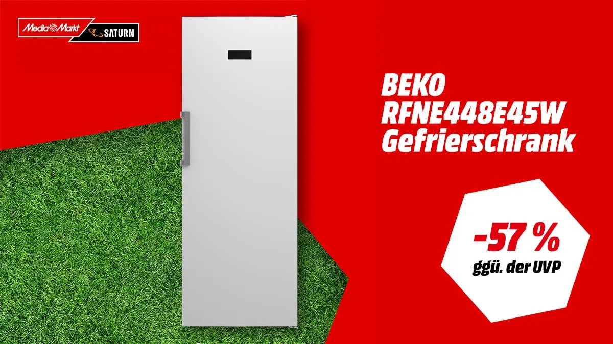 Der BEKO Gefrierschrank und Hinweis auf Rabatt über 57 Prozent bei MediaMarkt.
