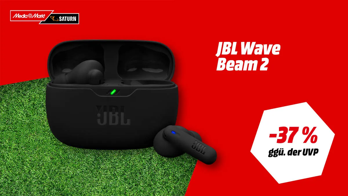 JBL Wave Beam 2 In-Ear-Kopfhörer in Schwarz, aktuell mit -37 % (ggü. der UVP) reduziert