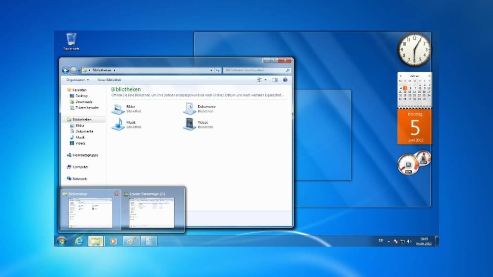Es ist die Desktop-Oberfläche von Windows 7 zu sehen.