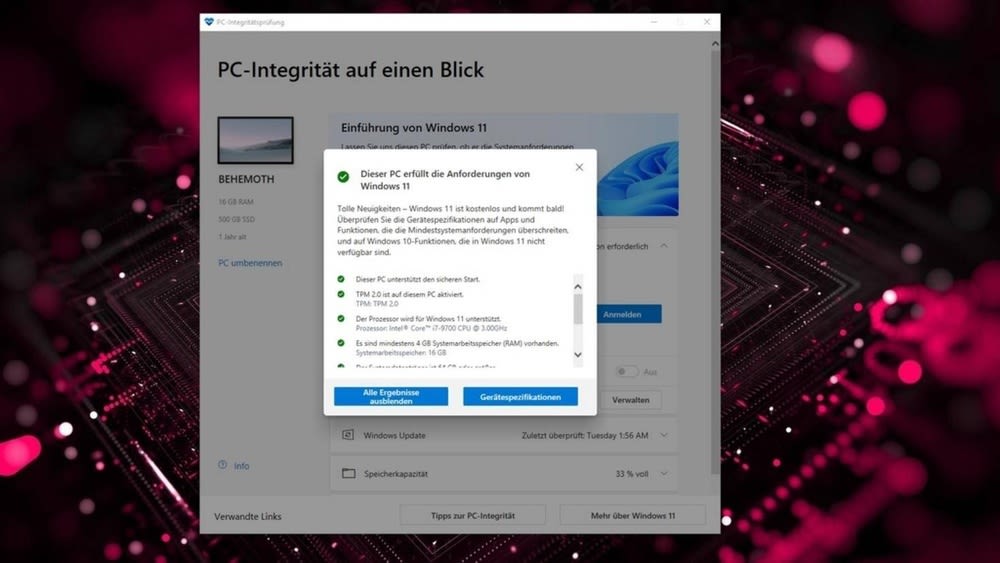 Screenshot einer Microsoft-Integritätsprüfung