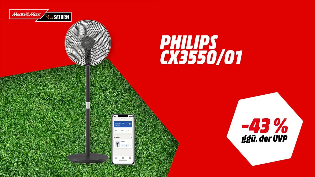 PHILIPS CX3550/01 Air+ 2-in-1 Stand- und Tischventilator in Schwarz/Silber – WM-Angebot bei MediaMarkt