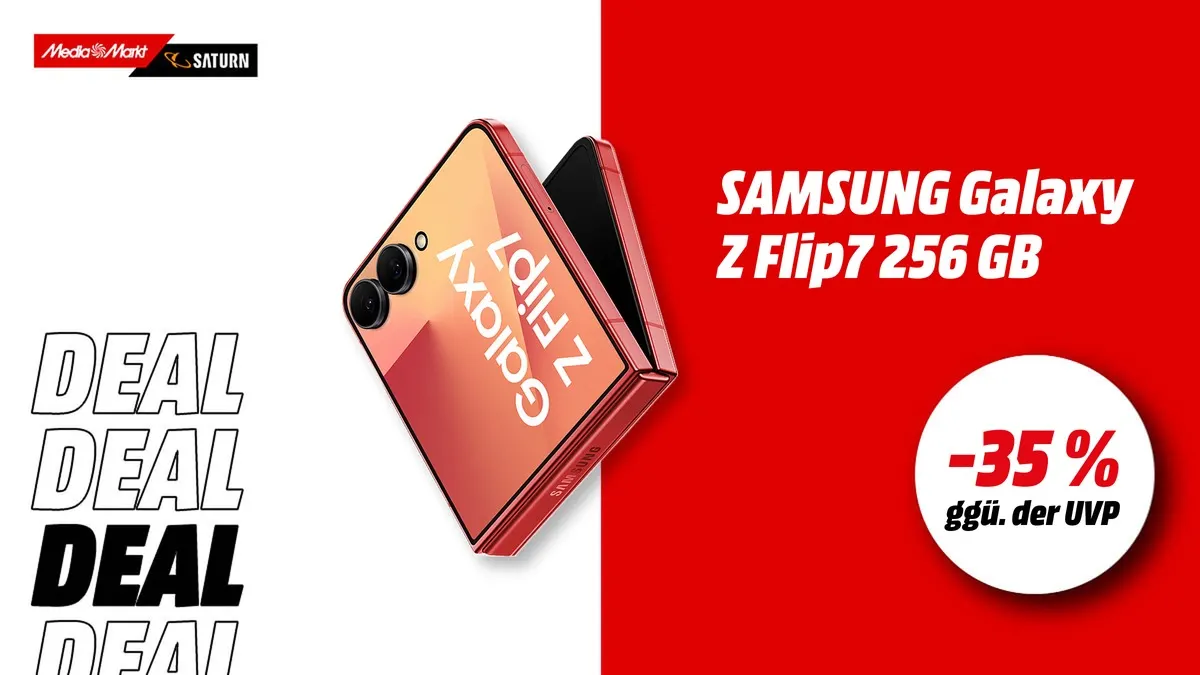 Samsung Galaxy Z Flip7 in Coralred, kompaktes Foldable-Smartphone mit 256 GB, aktuell mit -35 % (ggü. der UVP) reduziert