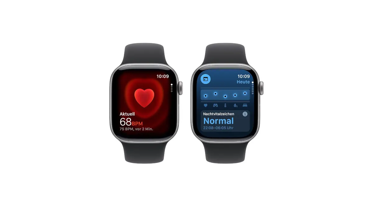 Zwei Apple Watch Series 11 mit Gesundheitsdaten auf dem Display.