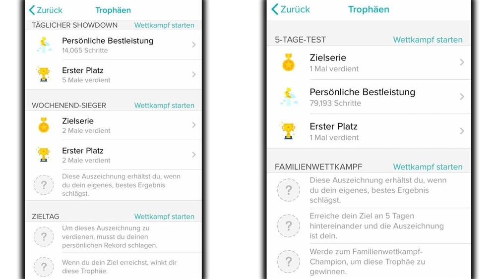 Screenshot der Trophäen Anzeige