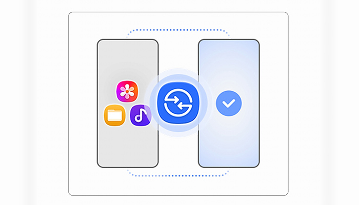 Illustration von Smart Switch zur Übertragung von Daten und Einstellungen zwischen Smartphones. 