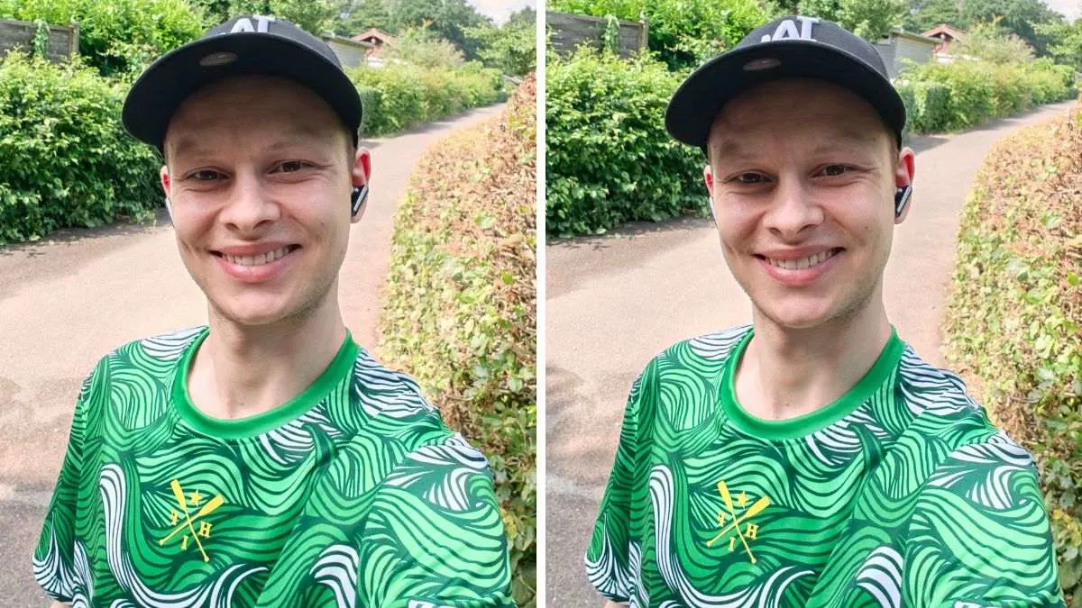 Eine Collage mit zwei Selfies von Alex, das rechte Bild hat einen verschwommenen Hintergrund. Beide Fotos sind gut ausgeleuchtet und zeigen natürliche Hauttöne.