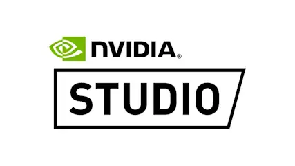 Das Logo zeigt NVIDIA in Schwarz, darüber ein grünes Symbol. Unten steht STUDIO in Schwarz, umrandet von einer schwarzen Linie.
