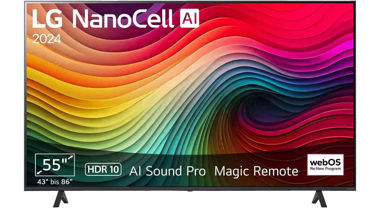 Der LG 55NANO81T6A NanoCell TV vor weißem Hintergrund.