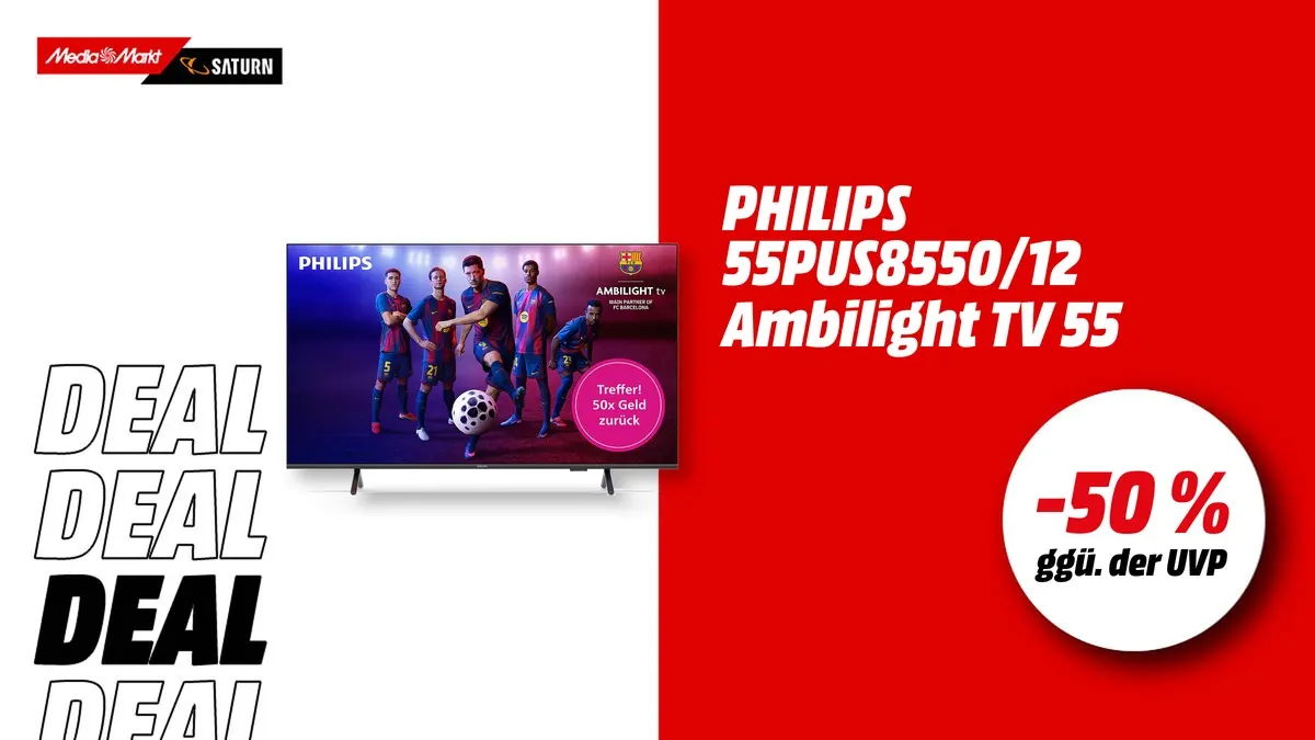 Philips 55PUS8550/12 Ambilight LED TV, 55 Zoll UHD 4K Smart TV, aktuell mit -50 % (ggü. der UVP) reduziert