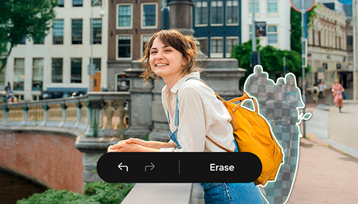 Praxisbeispiel des Objektradierers, der unerwünschte Personen im Hintergrund eines Fotos einrahmt und entfernt.