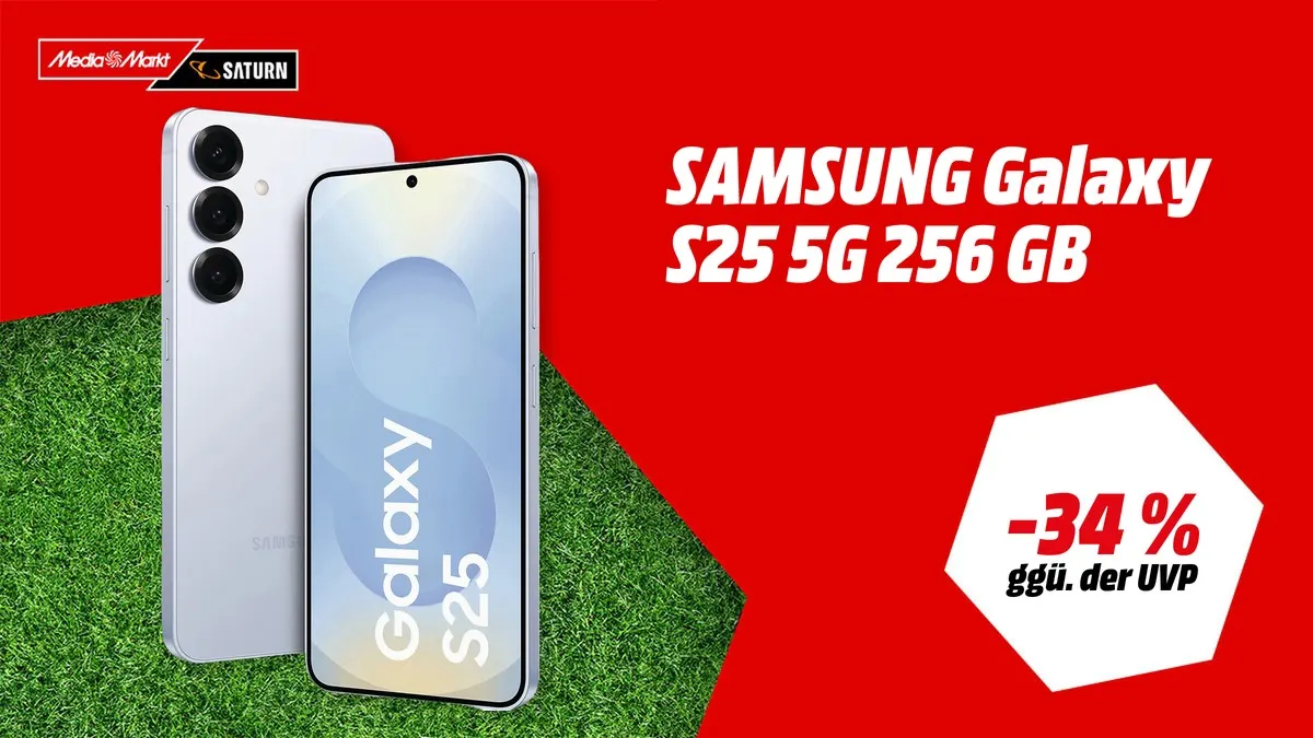 Samsung Galaxy S25 5G in Icyblue — Smartphone-Angebot zur Fußball-WM 2026 mit -34 % (ggü. der UVP)