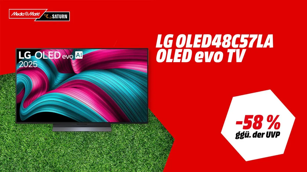 LG OLED48C57LA OLED evo TV, 48 Zoll, 4K, schlankes Design mit minimalistischem Standfuß – WM-Angebot bei MediaMarkt